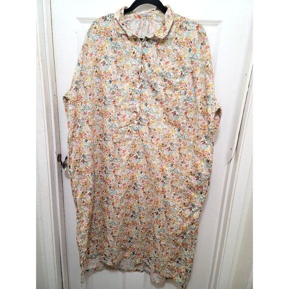 Vintage Makie Floral Print Button-Up Long Nightgown With Peter Pan Collar & Shor - Picture 1 of 12